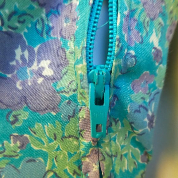 Laura Ashley Vintage Midi Blue Purple Floral Pleated Full Skirt Puff Sleeve Zip - Picture 6 of 11